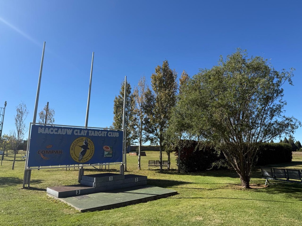 Maccauw Clay Target Club entrance sign and podium