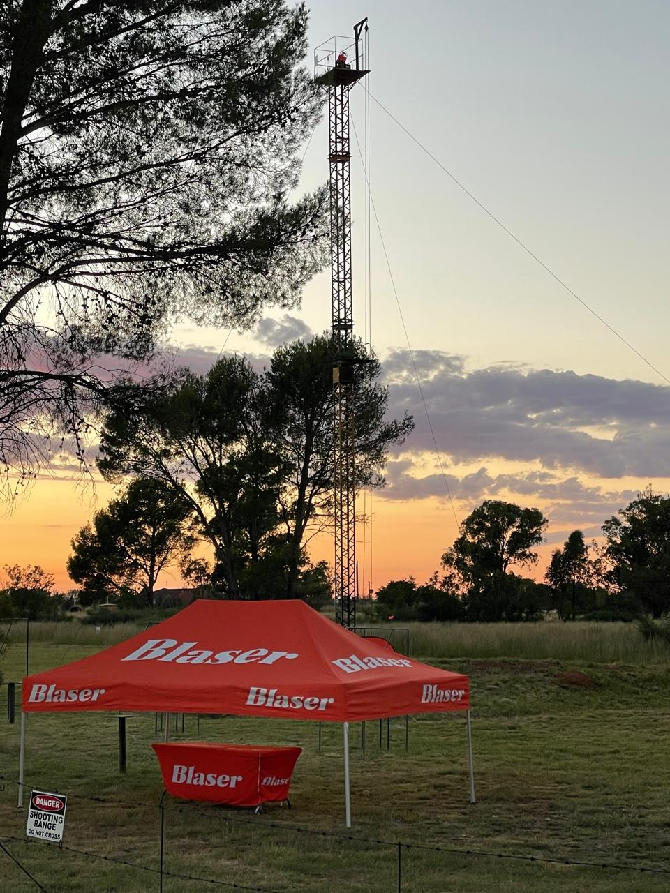 Blaser gazebo beneath the observation tower at dusk