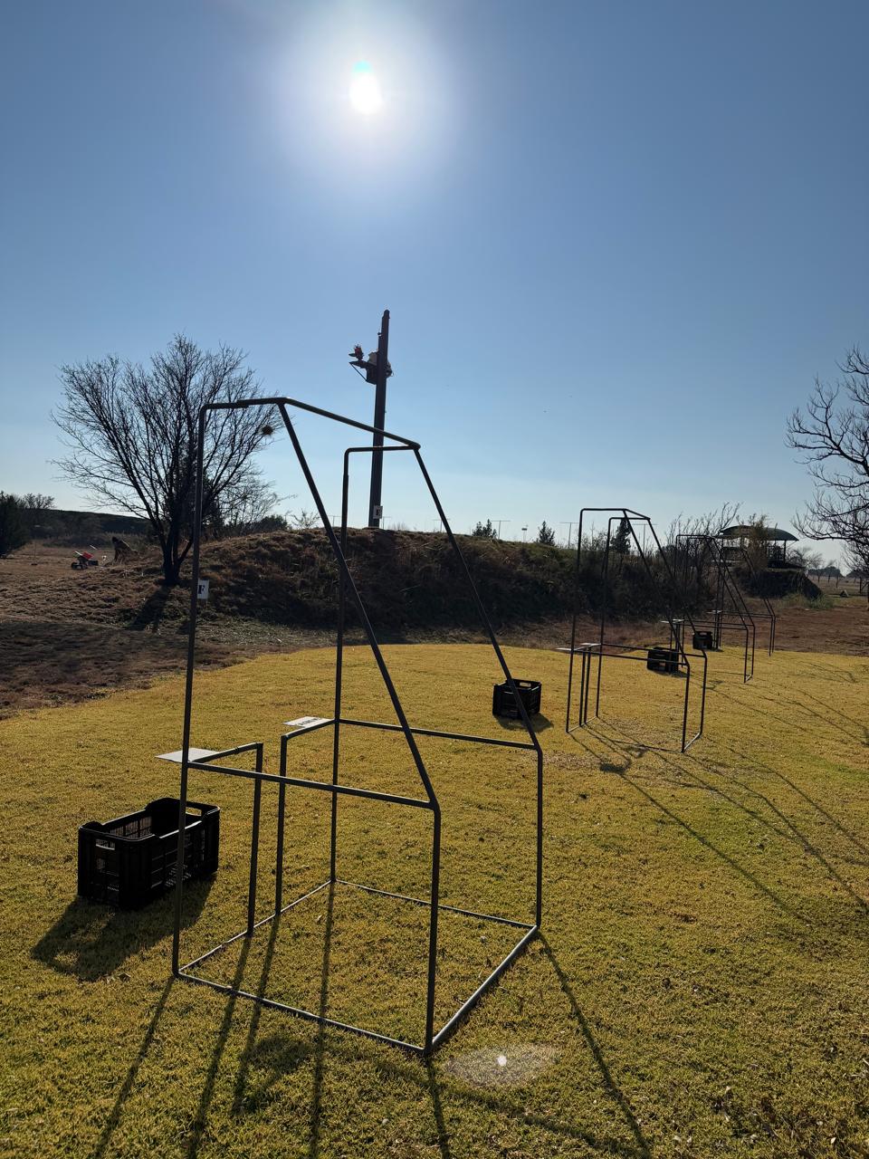 Shooting stands set out on the Maccauw range on a bright winter morning