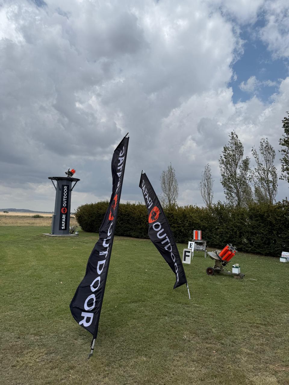 Sponsor banners beside the tower trap