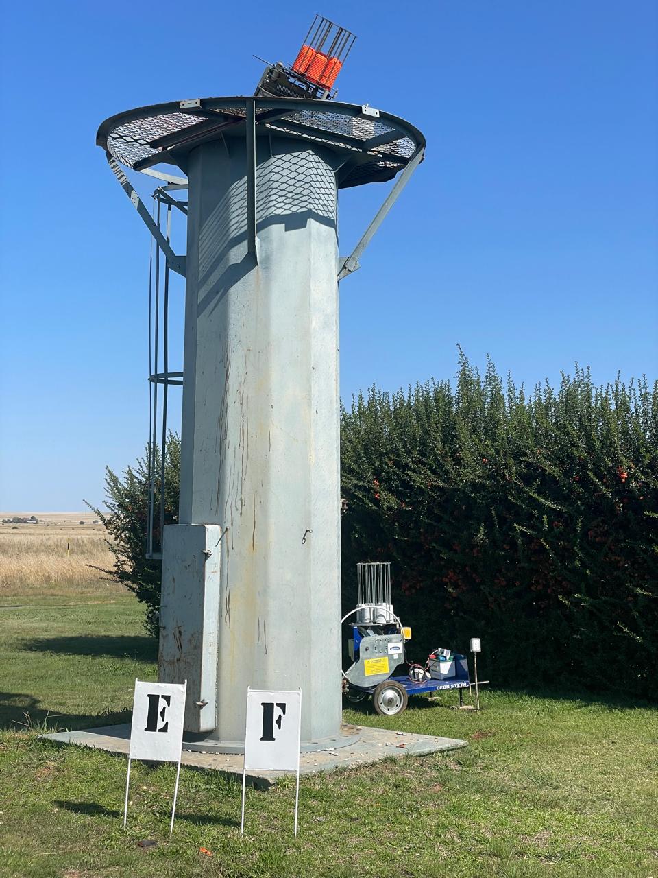 Tower with stand markers E and F